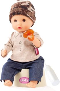 Götz-Puppen Sleepy Aquini Junge - 33 cm große Badepuppe mit braunen Schlafaugen, ohne Haare 7-teiliges Set - Babypuppe ab 18 Monaten