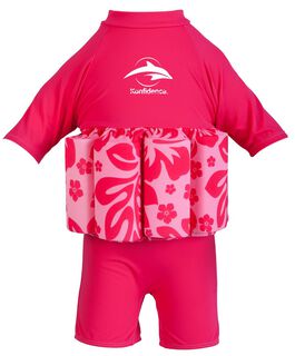 Konfidence Badeanzug Float Suit mit integriertem Auftrieb Pink/Hibiscus mit Ärmeln UV Protective Schwimmhilfe für optimale Armfreiheit