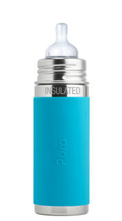 Pura Kiki Babyflasche mit Sauger Isolierflasche, Edelstahl mit Silikonhülle Sleeve, 250 ml, plastikfrei Aqua
