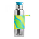 Pura Sport Edelstahl Flasche mit Silikon Sleeve Swirl und Big Mouth Sport Trinkverschluss 800 ml, plastikfrei