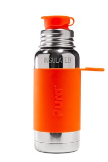 Pura Sport Edelstahl isolierte Sportflasche mit Silikon Sleeve und Big Mouth Sport Trinkverschluss 475 ml, plastikfrei Orange