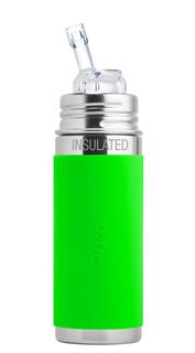 Pura Kiki Isolierflasche mit Strohhalm, Edelstahl mit Silikonhülle Sleeve, 250 ml Grün