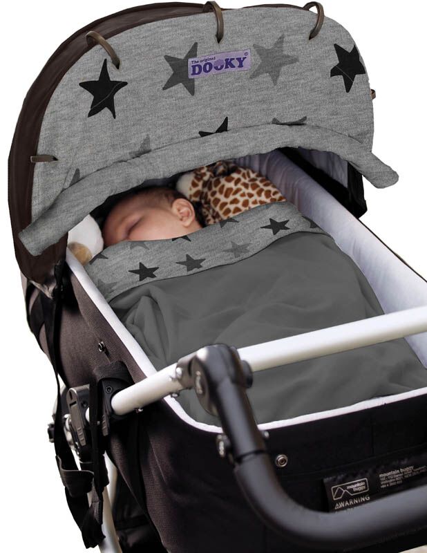Dooky Sonnenschutz für Kinderwagen Buggy Babyschale Design Sterne Grey Stars 