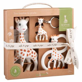Sophie la girafe® SoPure Set Trio mit Sophie la girafe, Beißring SoPure, Schlüsselanhänger / Natur